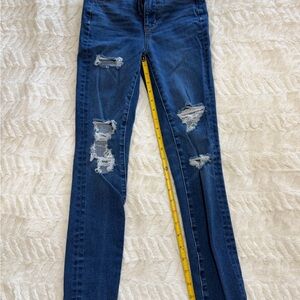 American Eagle Outfitters Dark Blue Distressed Skinny Jeans